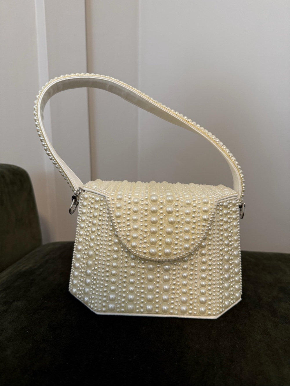 Pearl-Embellished Ivory Shoulder Bag